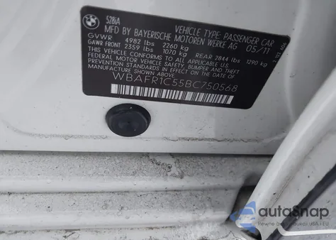 2011 BMW 528I from USA, damaged, VIN WBAFR1C55BC750568